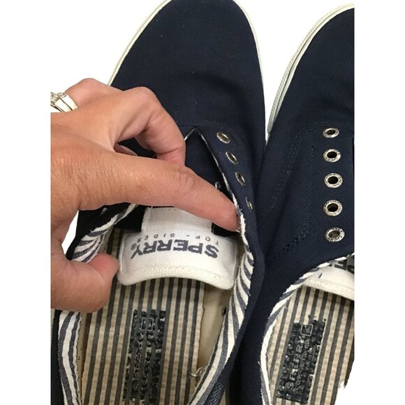 SPERRY- MENS NAVY TOP SIDER SLIP ON LACELESS SNEAKER SHOE SIZE 11.5 - Picture 7 of 9